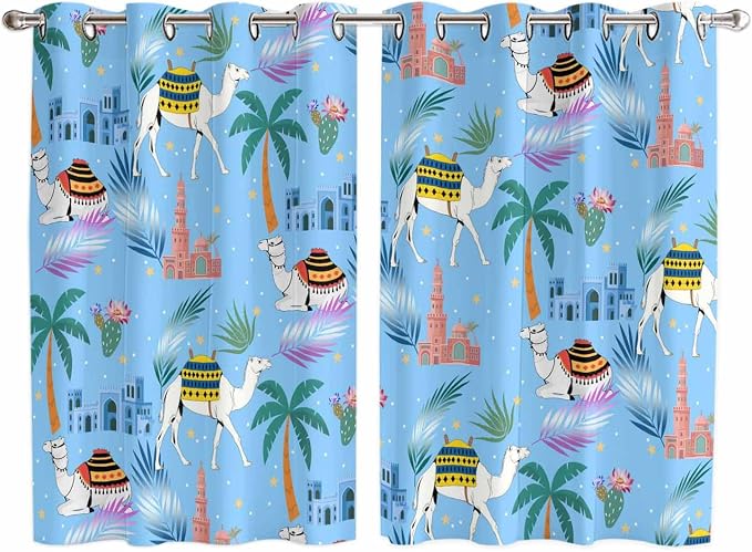 2 Panel Kitchen Cafe Curtains, Desert Landscape Sunlight Filtering Nature Air by Hokiten
