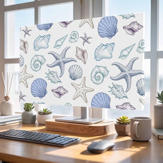 Watercolor Marine Life Starfish Shell Indoor TV Cover, Elastic TV Screen - Image 4