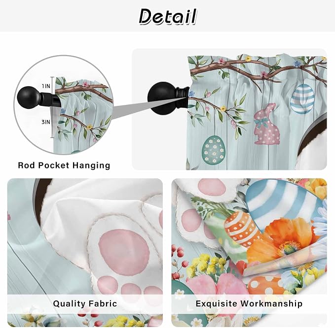 Easter Bunny Kitchen Tier Curtains 24 Inch Long 2 Panel Set, Rod Pocket Cafe - Image 9