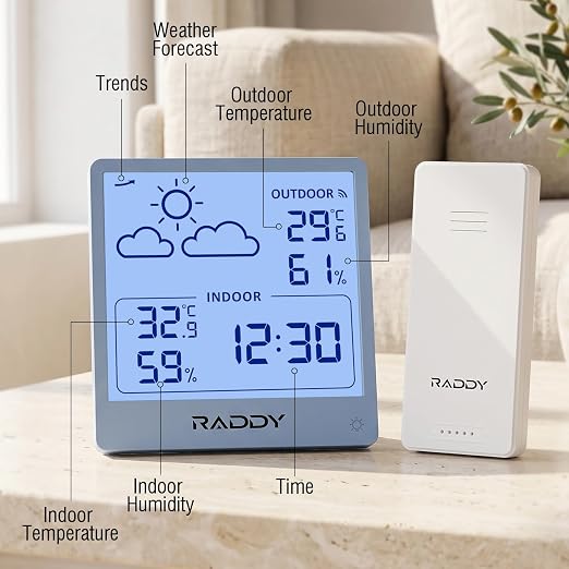Raddy WF-50T Indoor Outdoor Thermometer Hygrometer Wireless Weather Station - Image 2