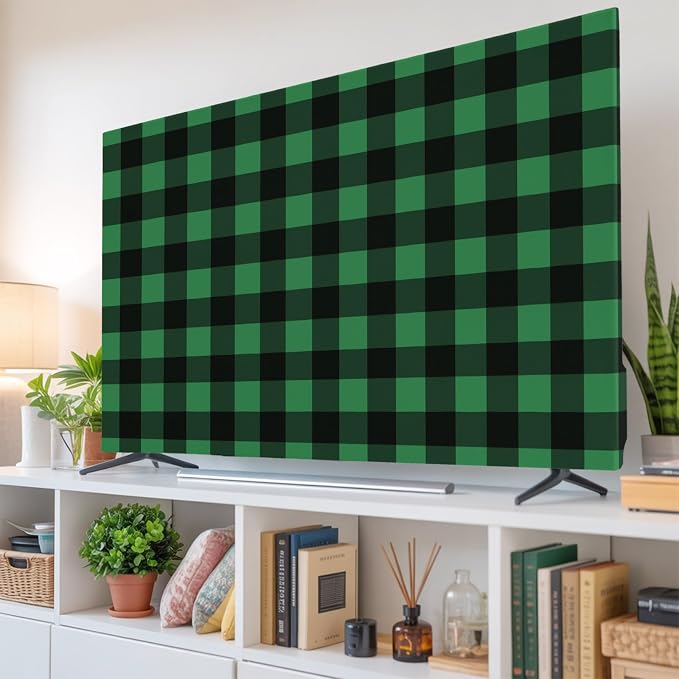 Black Green Buffalo Checker Indoor TV Cover, Elastic TV Screen Protector - Image 6