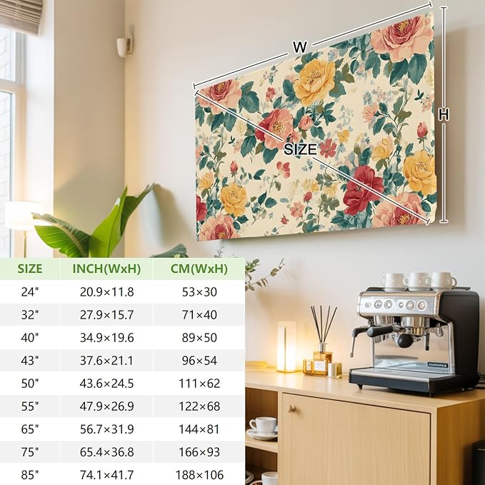 Classic Flower Spring Watercolor Floral Indoor TV Cover, Elastic TV Screen - Image 3
