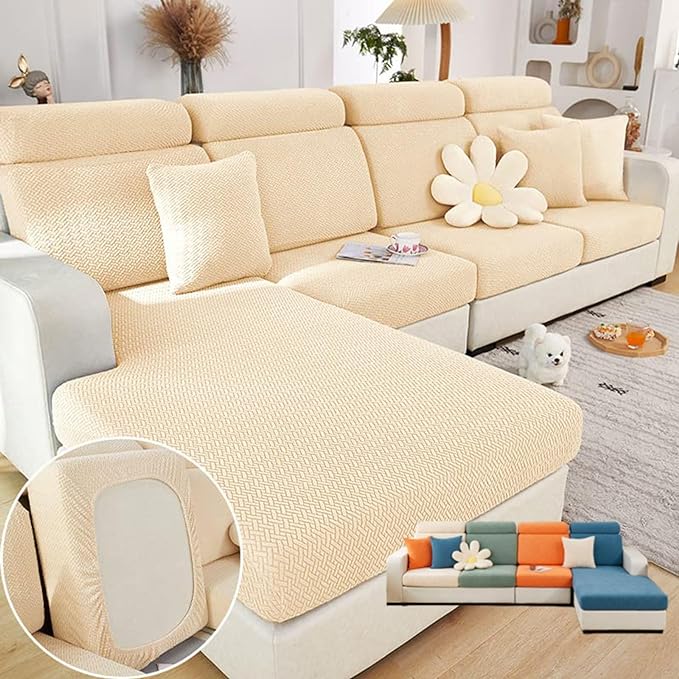 Soothing Home Sofa Covers, Sofa Hero Covers, Wear-Resistant Universal Couch Covers Washable Stretch Sectional Couch Cushion Covers (Beige,Back Cover L)