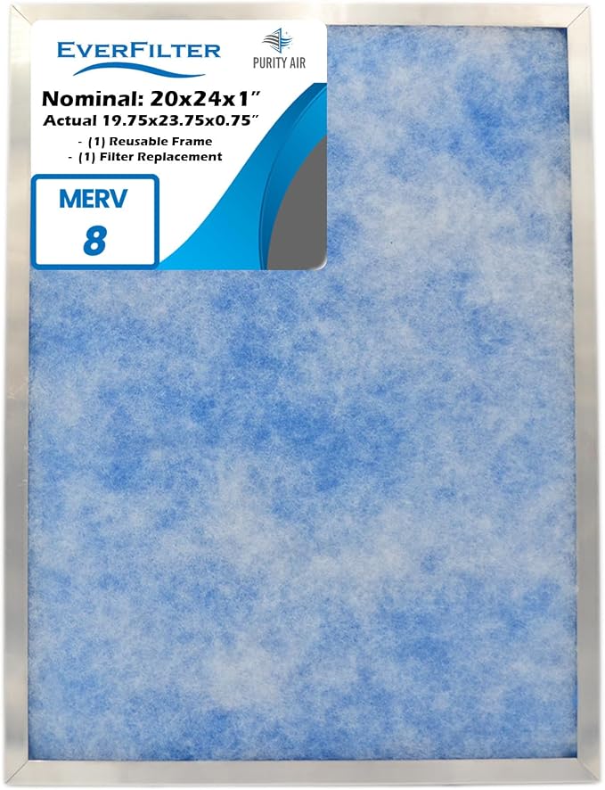 20x24x1 Air Filter MERV 8 Filter Media, AC Furnace Filter, Aluminum Reusable by PurityAir