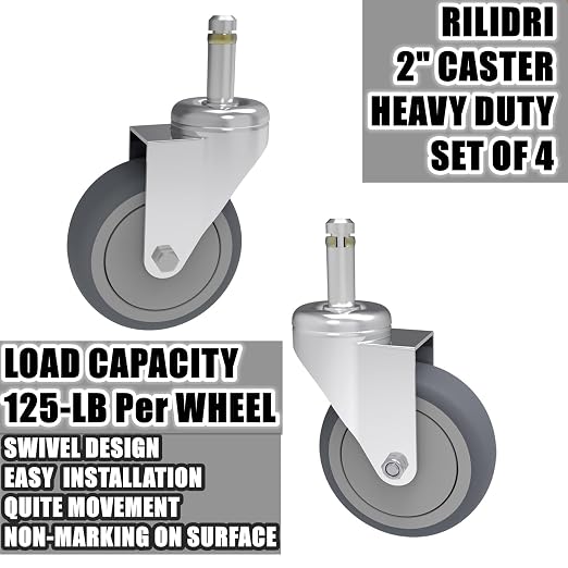 RILIDRI 2-Inch Swivel Stem Caster, 7/16-Inch Stem Diameter Rubber Wheel - Image 5