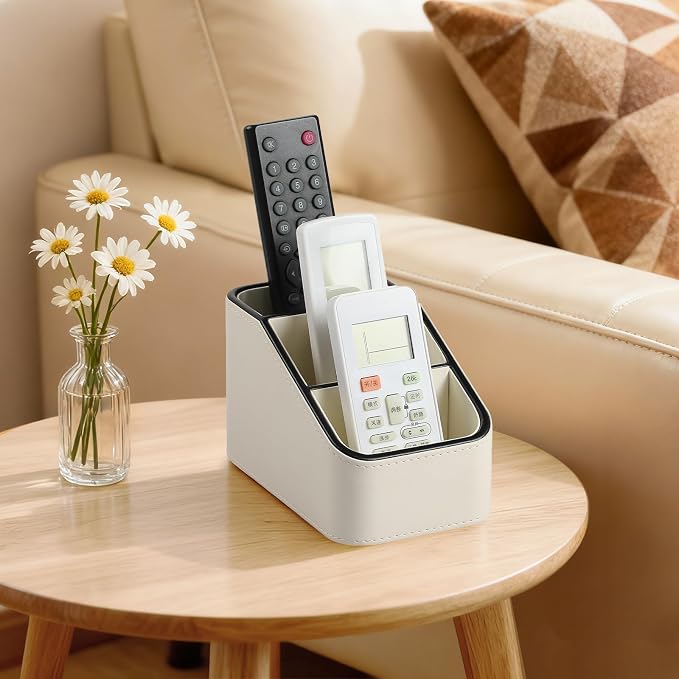 PU Leather Remote Control Holder, Small Desk Organizer Office Supply Bedside - Image 3