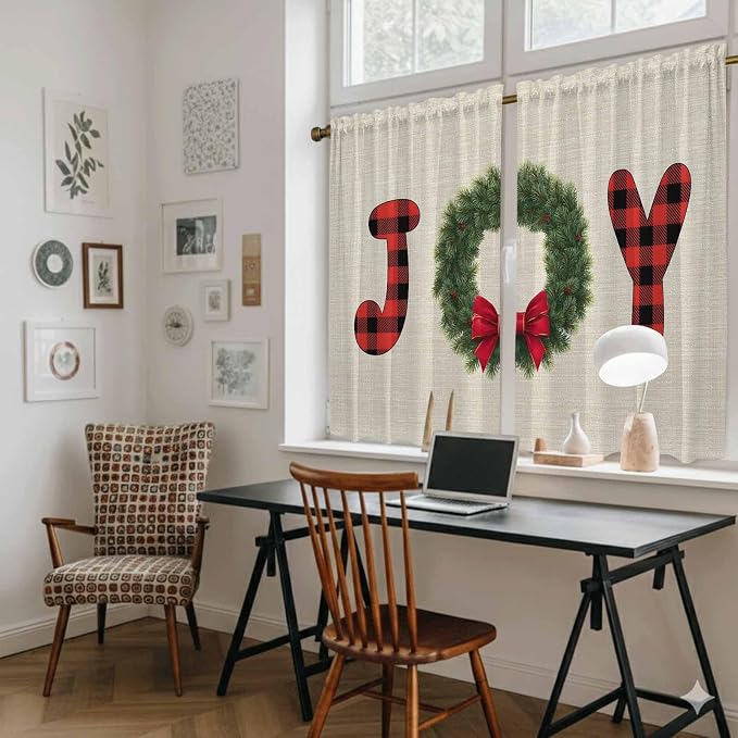 Red Green Christmas Kitchen Tier Curtains 45 Inch Long 2 Panel Set, Rod Pocket - Image 6