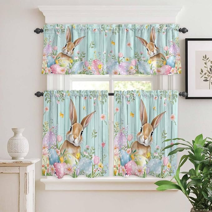 Kitchen Curtains Tiers and Valance Set of 3, Easter Light Filtering Window - Image 2
