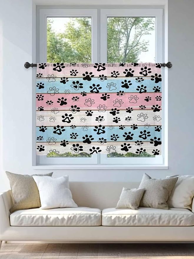 Sheer Curtains 54 Inch Length, Vintage Farmhouse Wooden Grain Privacy Voile - Image 4
