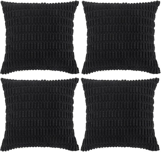 Fancy Homi 4 Packs Boho Black Decorative Throw Pillow Covers 18x18 Inch for Living Room Couch Bed Sofa, Rustic Modern Farmhouse Home Decor, Soft Plush Corduroy Cute Square Cushion Case 45x45 cm