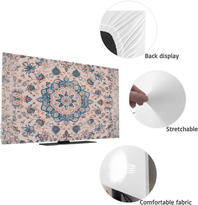 Vintage Ethnic Flower Texture Indoor TV Cover, Elastic TV Screen Protector - Image 7