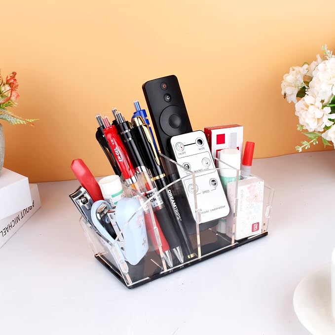 TV Remote Control Holder Organizer Acrylic 4 Compartments, Assembly Makeup - Image 4