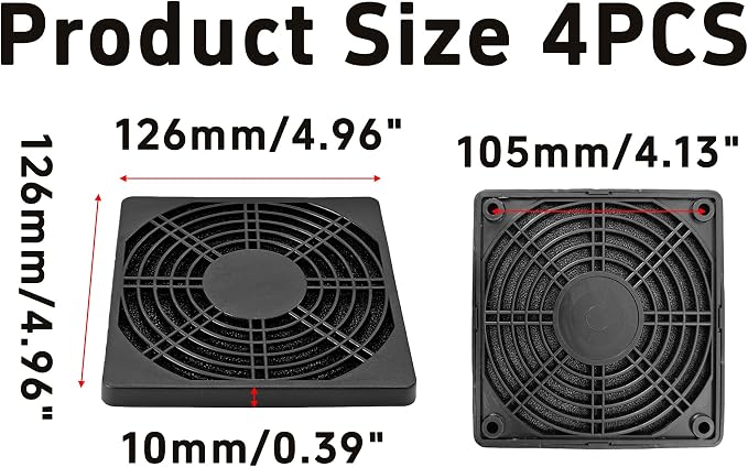4PCS 120mm Black Square Plastic Cooling Fan Filter Cover Dust-Proof Mesh Screen - Image 2