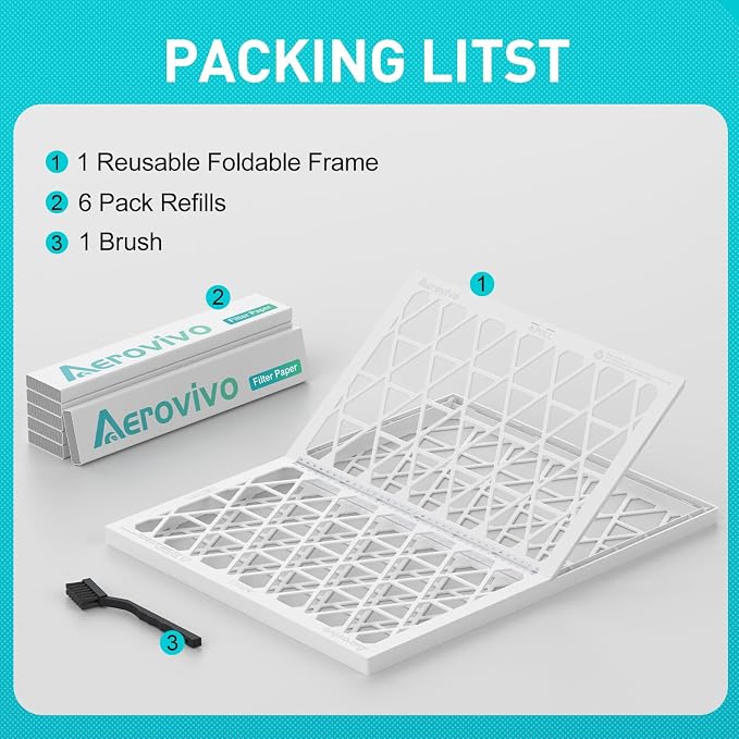 16x20x1 MERV8 Refillable Air Filter Starter Kit, 1 Reusable Foldable Frame ＆ 6 - Image 2