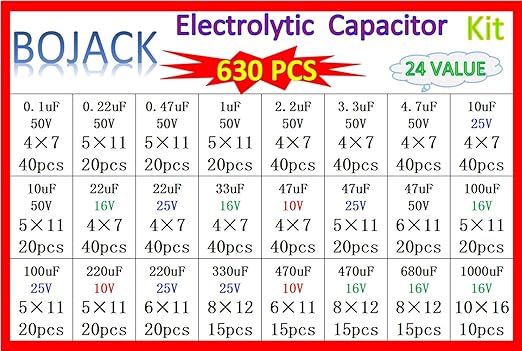 BOJACK 24Value 630pcs Aluminum Electrolytic Capacitor Assortment Box Kit Range - Image 6