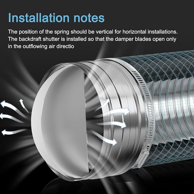 Hon&Guan 6 Inch Backdraft Damper, One-Way Airflow Duct Damper 6 Inch Ducting - Image 5