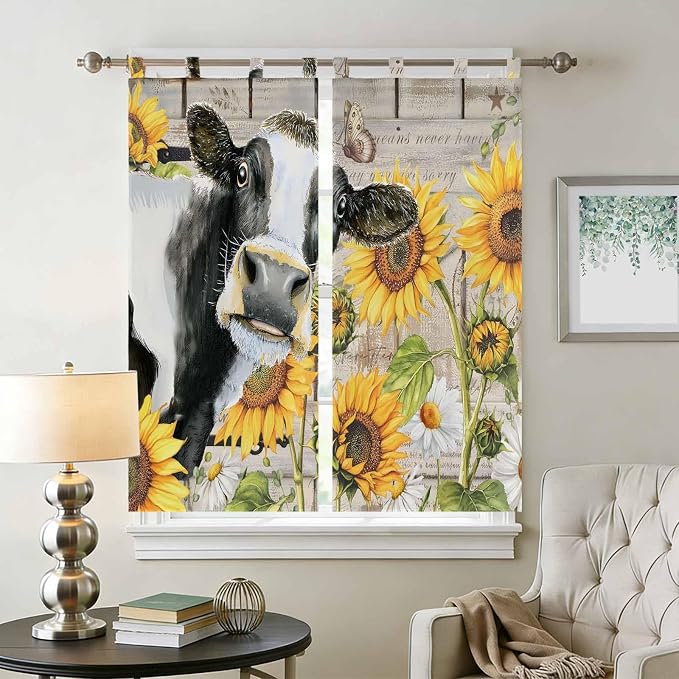 Yellow Sunflowers Bedroom Curtains 72 Inch Length, Window Curtains Tab Top - Image 2