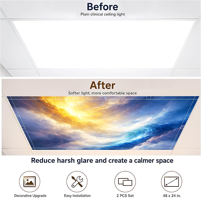 2 Pack Golden Nebula Sky Decorative Ceiling Light Covers, Magnetic 4x2 Ft - Image 5