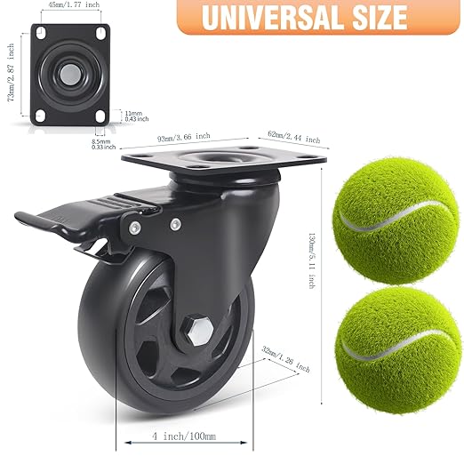 4 Inch Caster Wheels 2000lbs, Casters Set of 4, Heavy Duty Plate Casters - Image 2