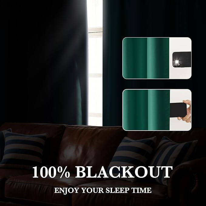 RYB HOME 100% Blackout Short Curtains for Small Window, Thermal Insulated Total Room Darkening Noise Reducing Curtains for Basement Bathroom RV Cars, 29 inches Wide by 30 inches Long, Dark Green