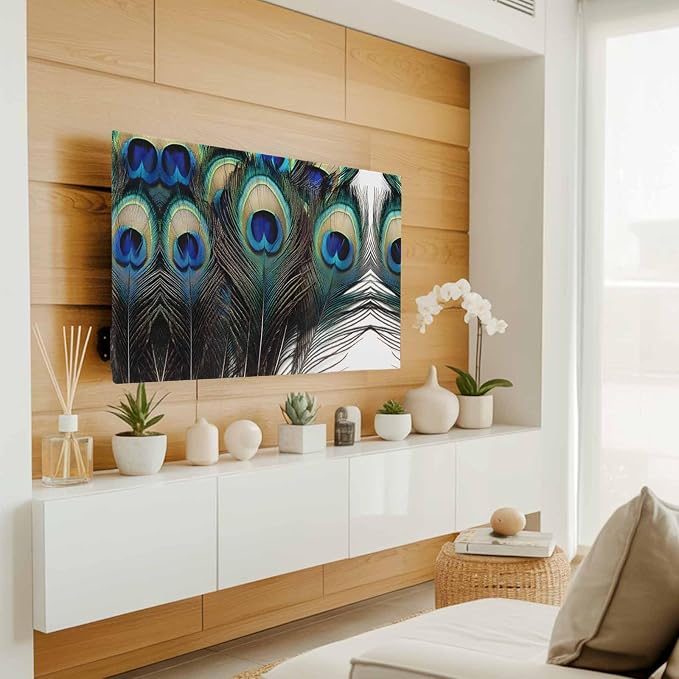 Beautiful Peacock Feathers Indoor TV Cover, Elastic TV Screen Protector Blue - Image 2