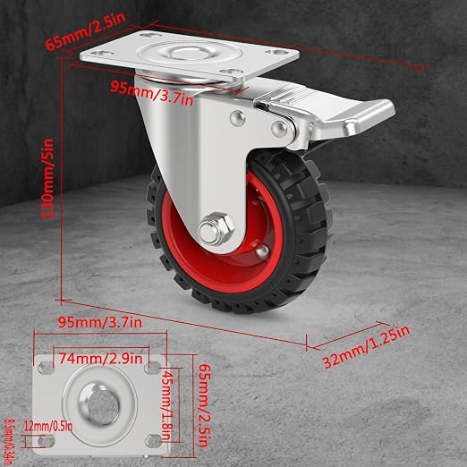 4" Swivel Caster Wheels with Safety Dual Locking and Rubber Tire Wheels - Image 2