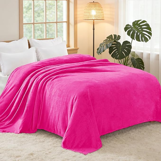 Exclusivo Mezcla Fleece Blanket Twin Size for Bed, Super Soft and Warm, All Season, Cozy, Plush, Lightweight, 90x66 Inches, Hot Pink