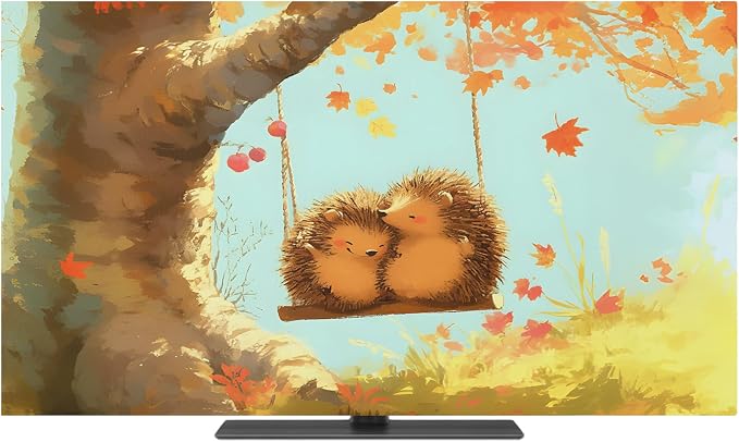 Cute Hedgehog Swing Fall Maple Tree Indoor TV Cover, Elastic TV Screen by Unknown