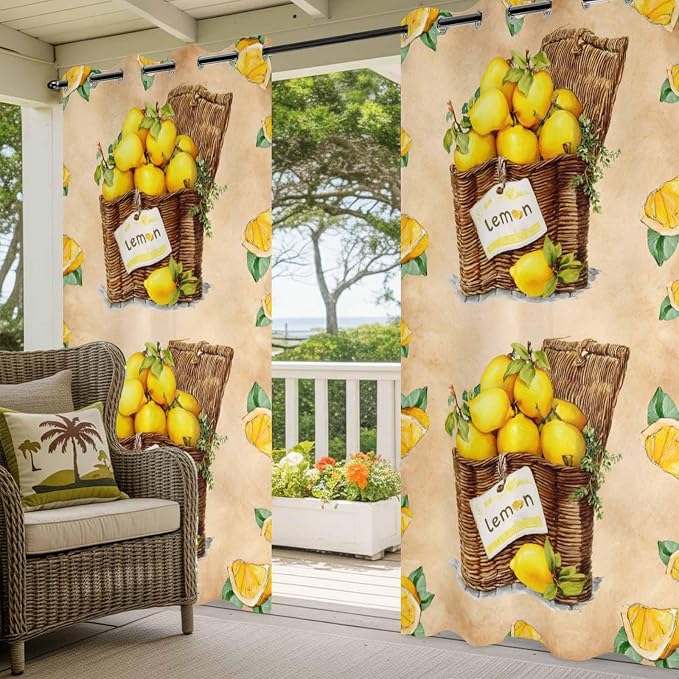 Lemon Outdoor Curtains for Patio Lemons in Baskets Summer Tropical Plant Brown - Image 5