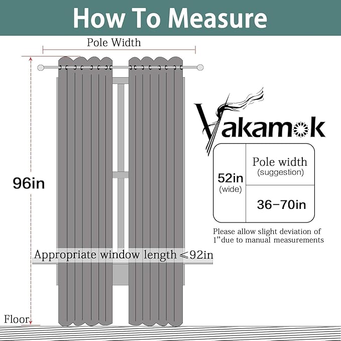 Yakamok Dove Grey Room Darking 96 Inch Length 2 Panel Sets for Livingroom Dining Room Darkening Thermal Insulated Bay Window Hotel Modern Elegant Black Out Sunblock Curtins/Bedroom,52 x 96 Inches