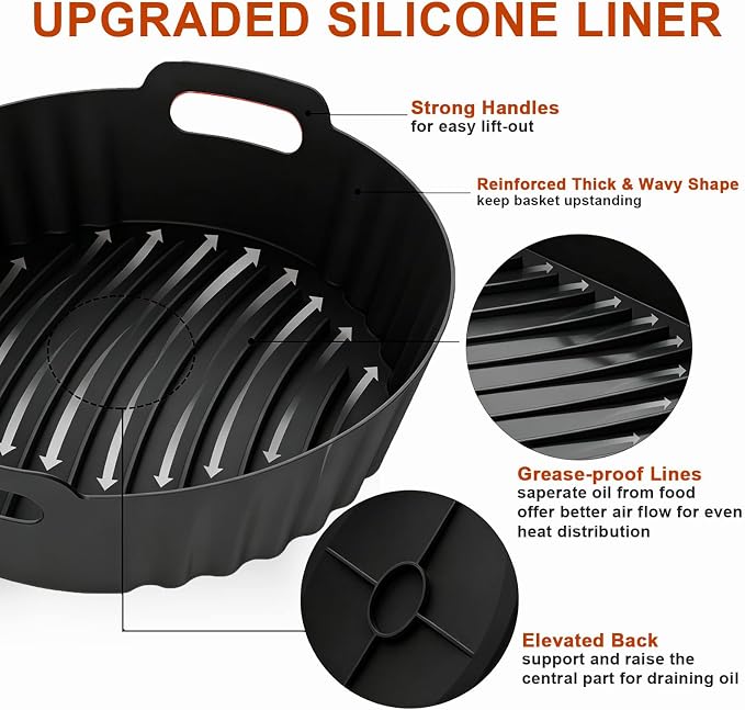 2Pcs Silicone Air Fryer Liners Reusable Round Thickened Airfryer Basket - Image 4