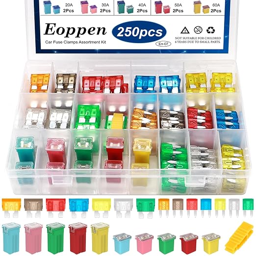 250Pcs Car Fuse Assortment Kit 5A 7.5A 10A 15A 20A 25A 30A Standard & Mini Car by Eoppen