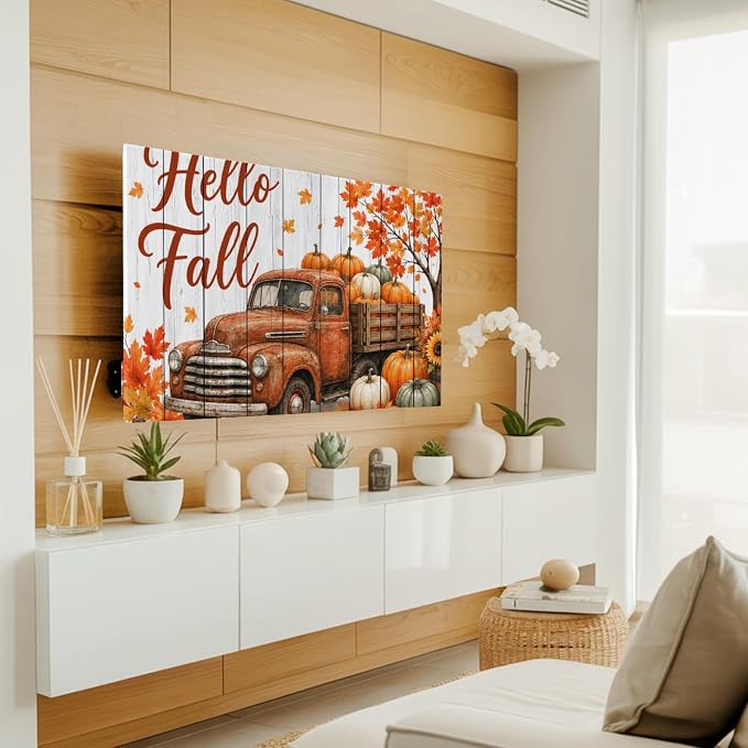 Hello Fall Words Brown Truck Indoor TV Cover, Elastic TV Screen Protector Maple - Image 2