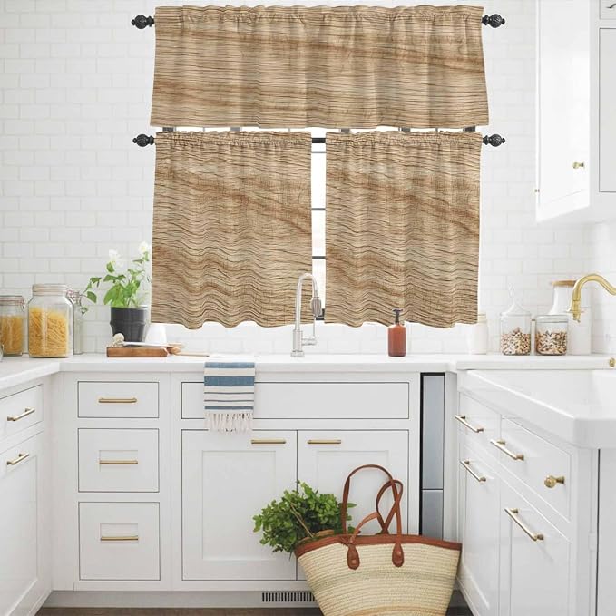 Kitchen Curtains Tiers and Valance Set of 3, Country Farmhouse Light Filtering - Image 3