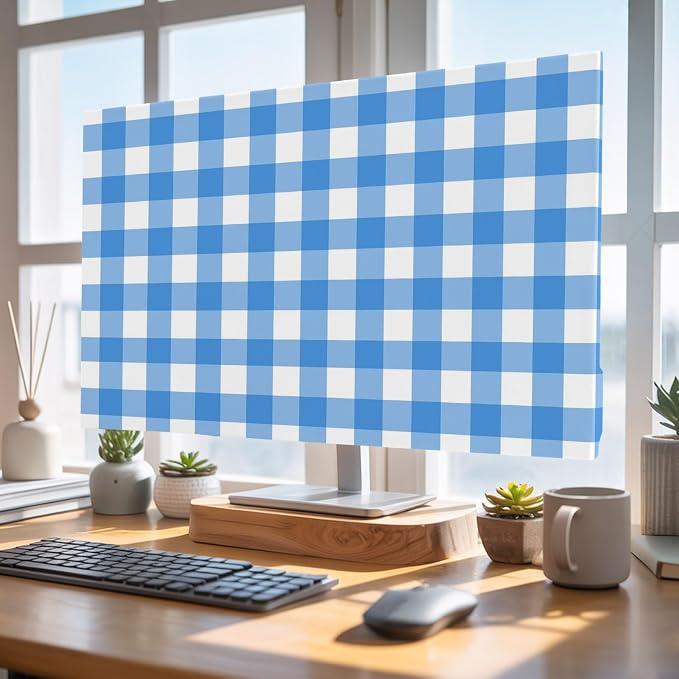 Minimalist Blue White Buffalo Plaid Indoor TV Cover, Elastic TV Screen by Unknown