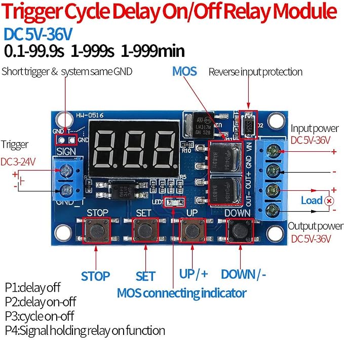 DC Timer Module, Timer Switch Module, Cycle Delay Timer Switch, Turn On/Off - Image 7