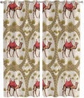 2 Panel Kitchen Cafe Curtains, Camels Palm Trees Sunlight Filtering Nature Air by Hokiten
