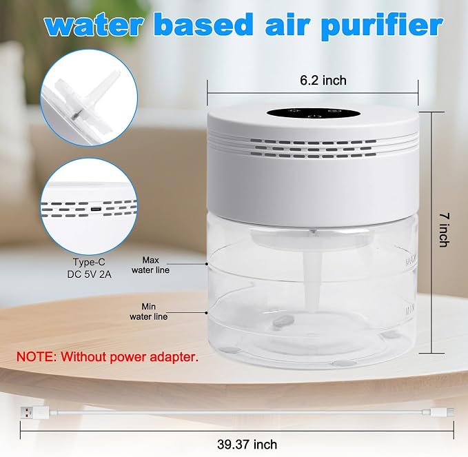 Water Air Purifiers for Home, Water Based Air Purifiers, Quiet 3-Speed Air - Image 6