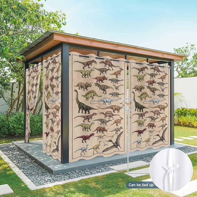 Vintage Outdoor Curtains for Patio Dinosaurs Biographies Retro Waterproof - Image 7
