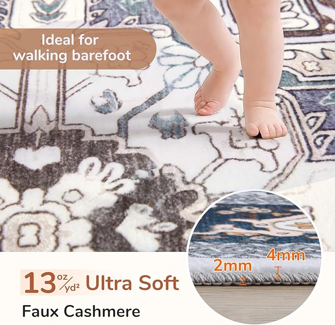 OPPODREAM Soft 6x9 Area Rugs, Washable Rug 6x9 with Non Slip Backing, Faux Cashmere Low-Pile 6 x 9 Carpet, Navy Blue & Gold
