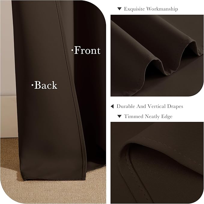 Pony Dance Short Curtains for Bathroom Window, Small Half Drapes for Kitchen Windows, Energy Saving Curtain Tiers for Basement, 29W x 30L, Brown, 2 Pieces
