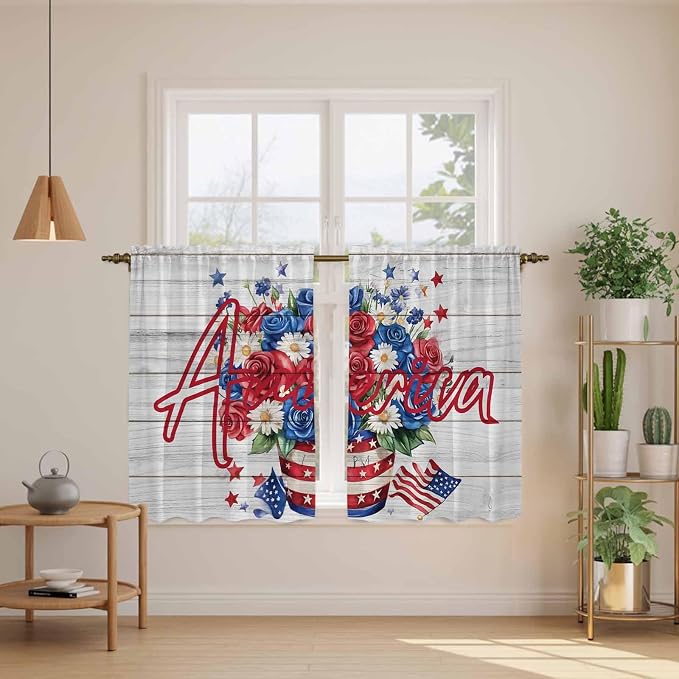 Independence Day Kitchen Tier Curtains 45 Inch Long 2 Panel Set, Rod Pocket - Image 3