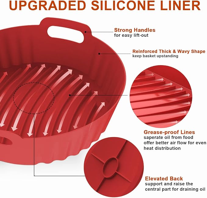 2Pcs Silicone Air Fryer Liners Reusable Round Thickened Airfryer Basket - Image 4