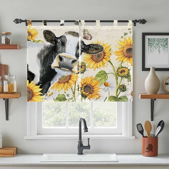Yellow Sunflowers Bedroom Curtains 63 Inch Length, Window Curtains Tab Top - Image 3