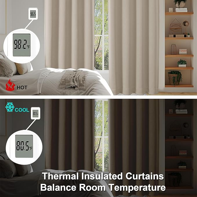Simplebrand Ava Biscotti Beige Short 36 Inches Blackout Curtain 2 Panels Set, Half Window Rod Pocket Privacy Curtain Tiers for Kitchen, Curtains Blackout for Bathroom Shades, W40 x L36 Inch