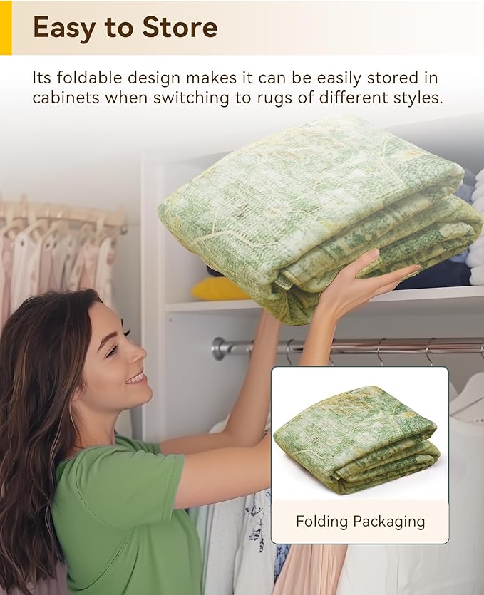 RELEANY Area Rugs 5'x8' Washable Non-Slip, Floral Vintage Distress Print Pattern Medallion Carpet for Living Room Bedroom Dining Room, Sage Green Yellow