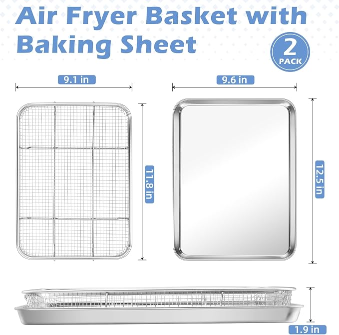 TeamFar Air Fryer Basket for Oven, 2 Set Stainless Steel Air Fryer Basket and - Image 2