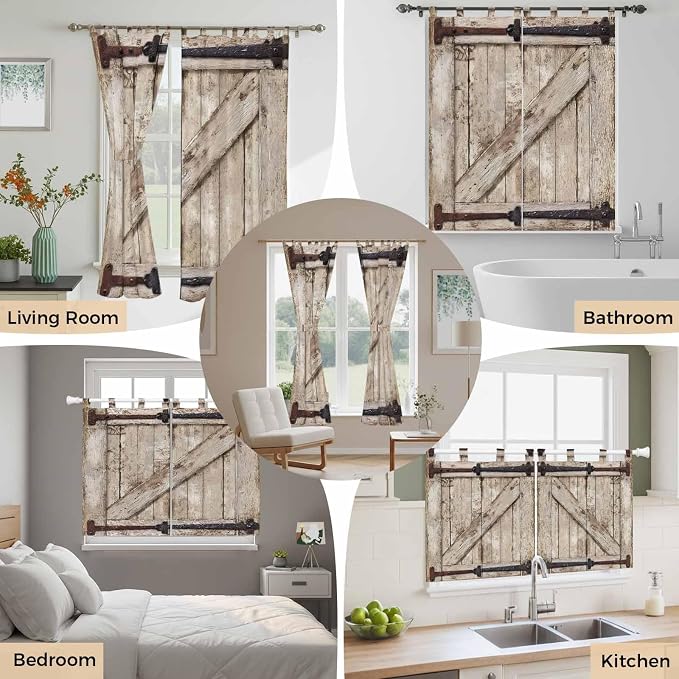 Farmhouse Wood Grain Bedroom Curtains 72 Inch Length, Window Curtains Tab Top - Image 7