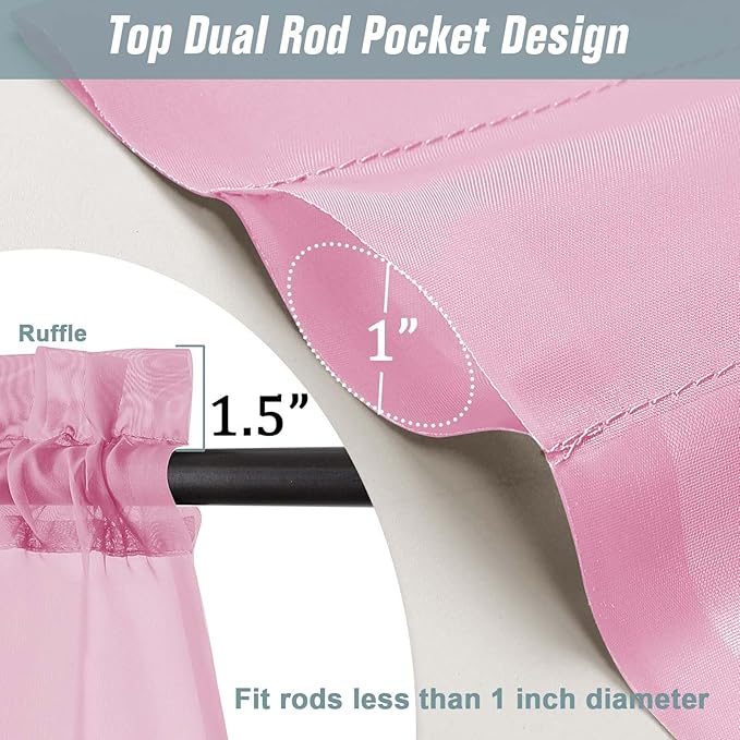 Light Pink Window Sheer Curtains 45 Inches Length, Voile Short Curtains for Living Room Bedroom, Modern Soft Window Drapes 2 Panels Set, Top Dual Rod Pocket Design, 2x42Wx45L Inches