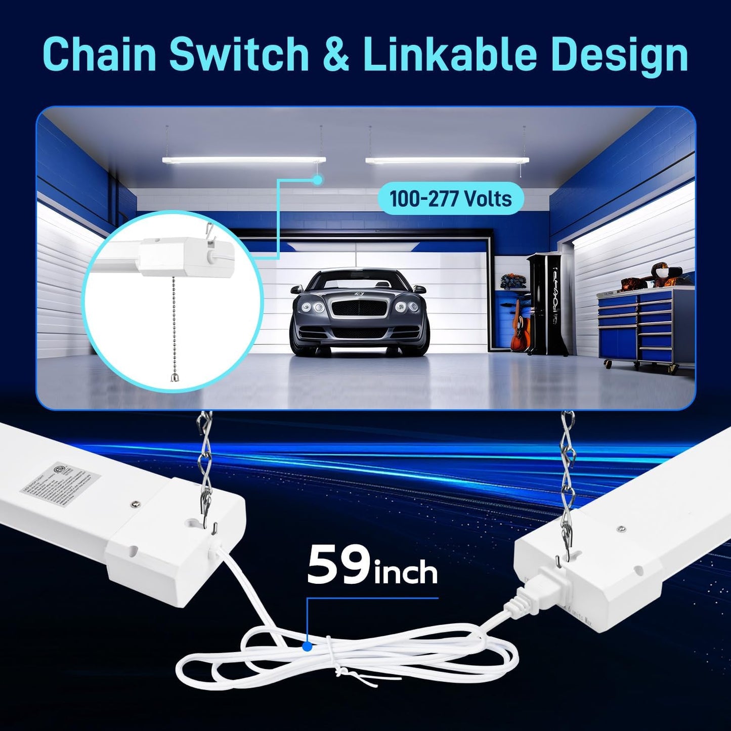 hykolity 5000K LED Shop Light Linkable, 4FT Daylight 42W LED Ceiling Lights for Garages, Workshops, Basements, Hanging or FlushMount, Included Power Cord and Pull Chain, 4400lm, ETL- 1 Pack